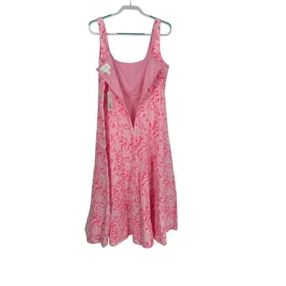 🦩 NWT Lilly Pulitzer Pink Calina Linen Midi Dress 14 🦩 - Picture 3 of 9